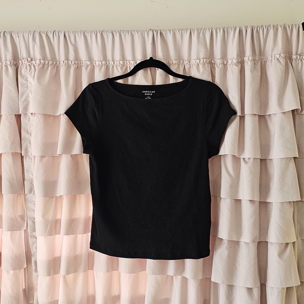 American Eagle Black Boat Neck Top Size L